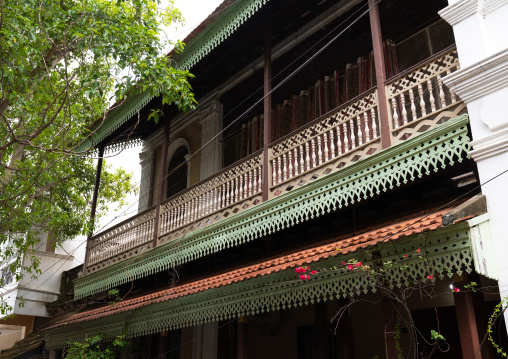 Old colonial house in Muslim Quarter, Puducherry, Pondicherry, India