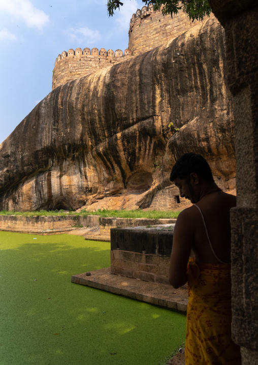 Green water in the pond of shiva temple, Tamil Nadu, Thirumayam, India