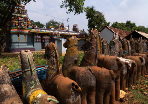 Terracotta Horses gifts to the god Aiyanar, Tamil Nadu, Karaikudi, India