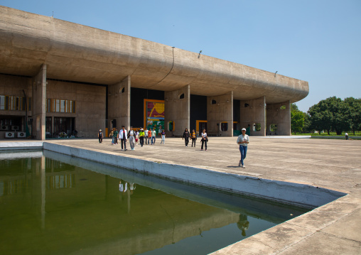 The Assembly building and reflecting pool by Le Corbusier, Punjab State, Chandigarh, India