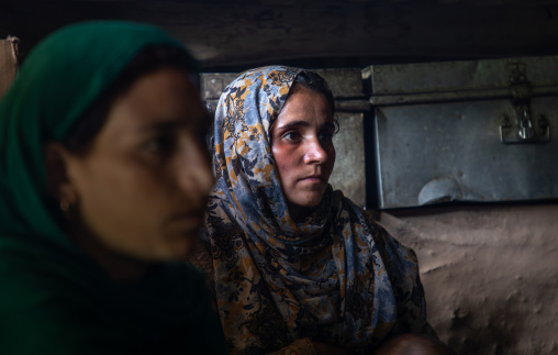 Gujjar Bakerwal women inside their summer house, Jammu and Kashmir, Kangan, India