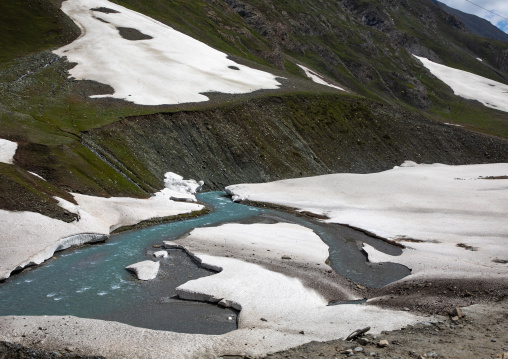 River and snow in the mountain, Ladakh, Kargil, India