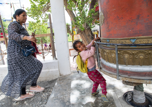 Prayer wheel in Mulbekh gompa on Srinagar-Leh highway, Ladakh, Kargil, India