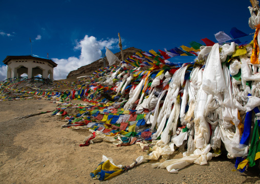 Buddhist prayer flags in the mountain, Ladakh, Namikala, India