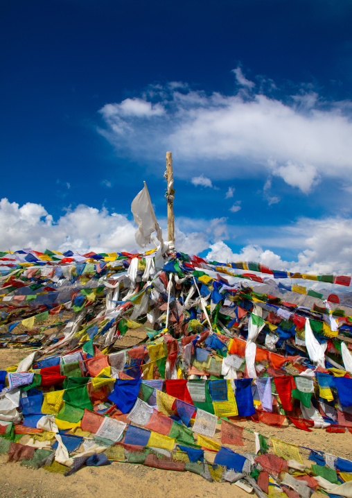 Buddhist prayer flags in the mountain, Ladakh, Namikala, India