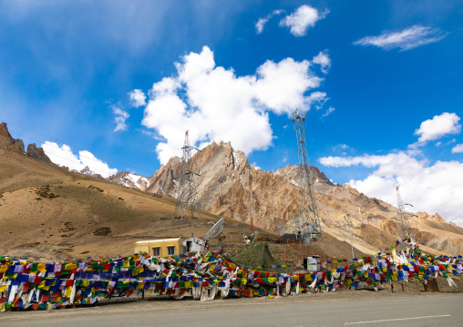 Buddhist prayer flags in the mountain, Ladakh, Fotula, India