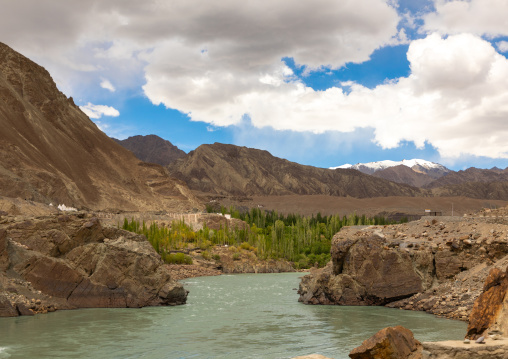 Mountain landscape and river on Kargil - Leh road, Ladakh, Khalatse, India