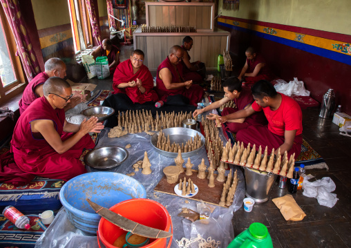 Lamas making choepas in Thiksey monastery, Ladakh, Thiksey, India