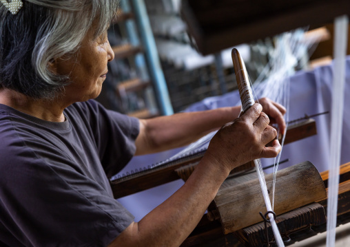 Kurume Kasuri weaving in Aika Tanaka Kasuri Kobo workshop, Kyushu region, Chikugo, Japan