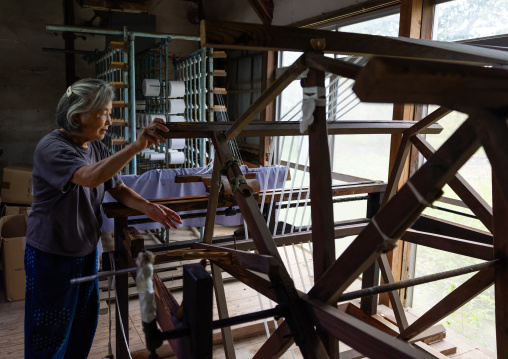 Kurume Kasuri weaving in Aika Tanaka Kasuri Kobo workshop, Kyushu region, Chikugo, Japan