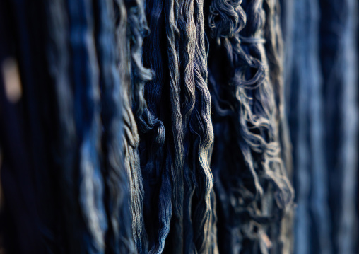 Kurume Kasuri indigo dyeing process in Aika Tanaka Kasuri Kobo workshop, Kyushu region, Chikugo, Japan