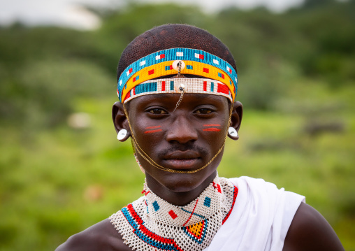 Portrait of a young samburu moran, Samburu County, Samburu National Reserve, Kenya