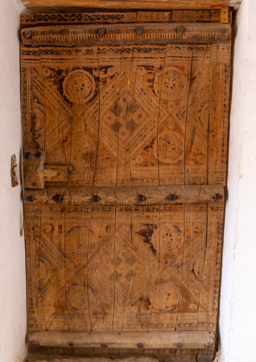 Old wooden door in Musmak fort, Riyadh Province, Riyadh, Saudi Arabia