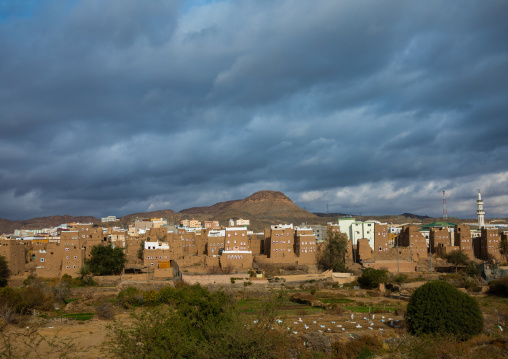 Old village with traditional mud houses and gardens, Asir province, Dhahran Al Janub, Saudi Arabia