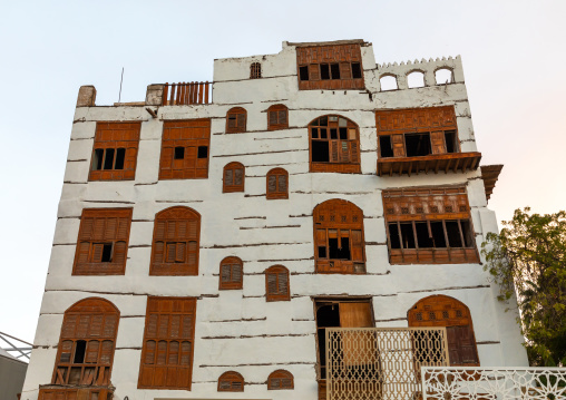 Old house with wooden mashrabiya in al-Balad quarter, Mecca province, Jeddah, Saudi Arabia