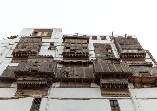 Old house with wooden mashrabiya in al-Balad quarter, Mecca province, Jeddah, Saudi Arabia