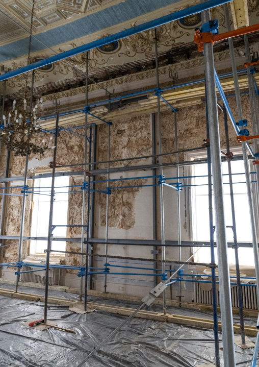 Scaffoldings in Sursock Palace destroyed by the port explosion, Beirut Governorate, Beirut, Lebanon