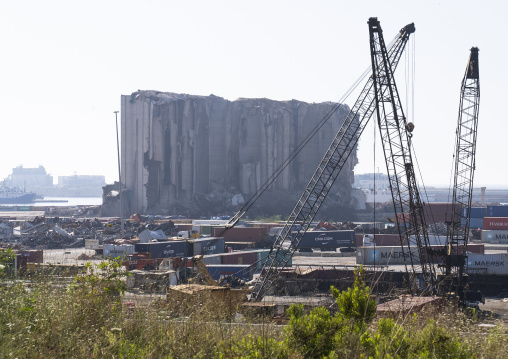 Grain silos at Beirut Port destroyed after a massive explosion, Beirut Governorate, Beirut, Lebanon