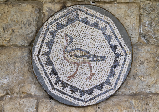 Bird on a Byzantine mosaic tiles in Beiteddine Palace museum, Mount Lebanon Governorate, Beit ed-Dine, Lebanon