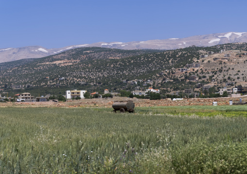 Water tanks in a field, Baalbek-Hermel Governorate, Baalbek, Lebanon