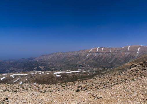 Patches of snow in the mountain, North Governorate, Daher el Kadib, Lebanon