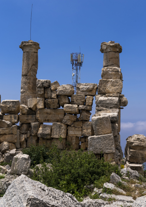 The Roman Temple of god Mercury with telecom antenna, North Lebanon Governorate, Hardine, Lebanon