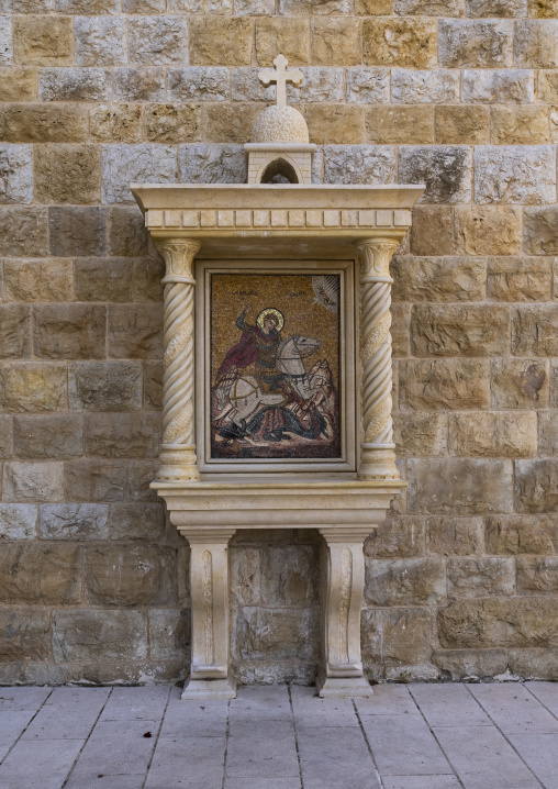 Saint George Killing the Dragon in front of a church, Mount Lebanon, Douma, Lebanon