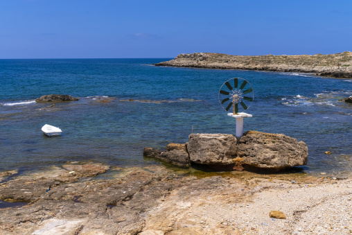 Windmill in a salt production site, North Governorate, Anfeh, Lebanon