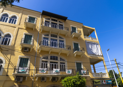 Old yellow renovated heritage building in the city, Beirut Governorate, Beirut, Lebanon