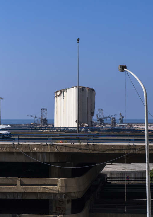 Grain silos in the Port destroyed after a massive explosion, Beirut Governorate, Beirut, Lebanon