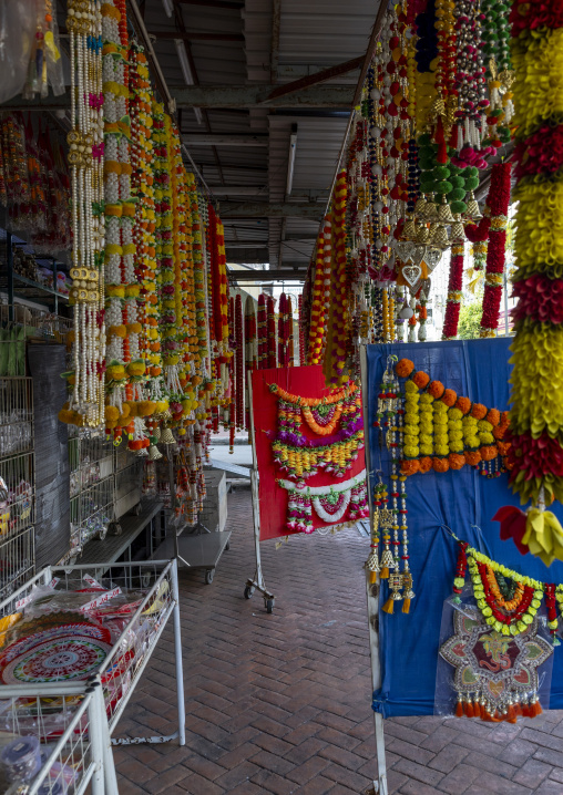 Hindu store selling flower garlands in Little India, Penang island, George Town, Malaysia