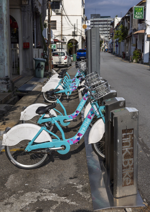 Self-service Link Bike bicycles in the city center, Penang island, George Town, Malaysia