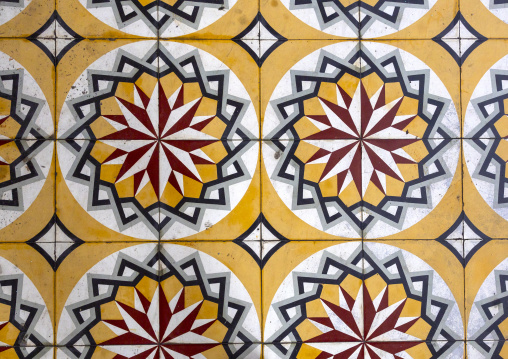 Heritage house tiles in the Unesco World Heritage old town, Penang island, George Town, Malaysia