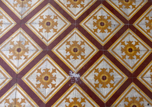 Heritage house tiles in the Unesco World Heritage old town, Penang island, George Town, Malaysia