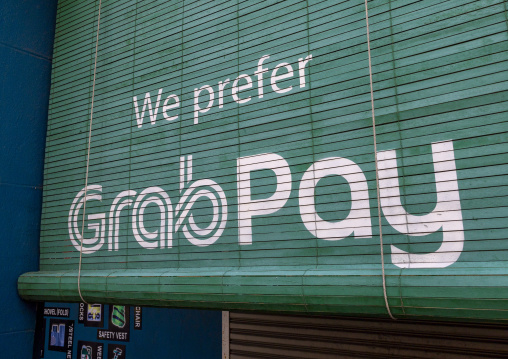 Grab pay advertisement on a curtain house, Perak, Ipoh, Malaysia