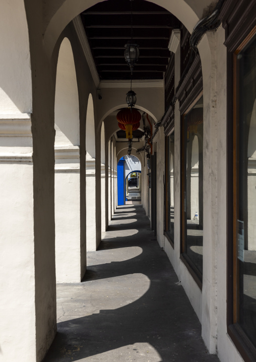 Heritage building arcades in the British colonial-era architecture, Perak, Ipoh, Malaysia