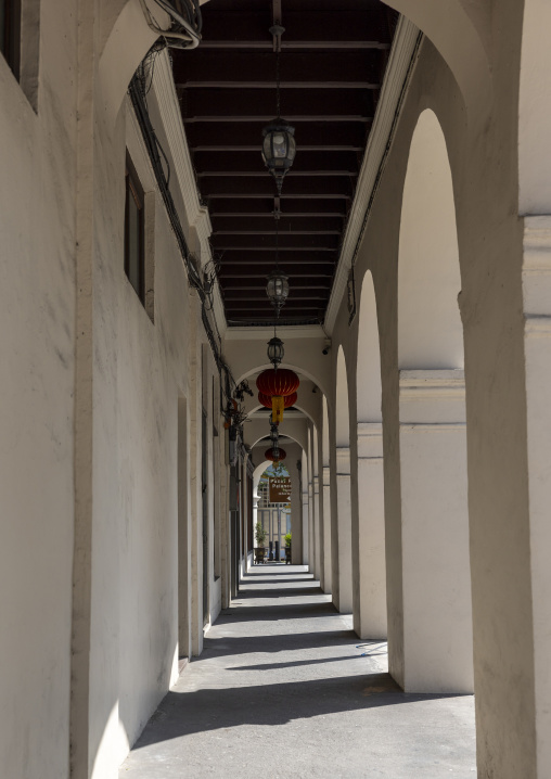 Arcades in the heritage houses area, Perak, Ipoh, Malaysia