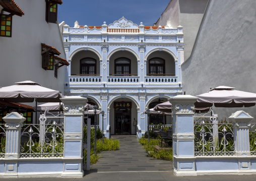 Blue heritage house with a garden, Melaka State, Malacca, Malaysia