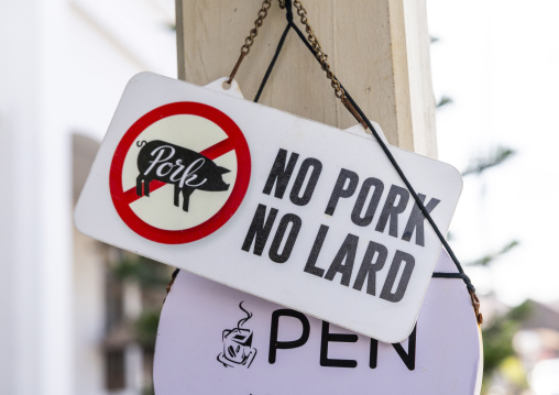 No pork restaurant sign, Melaka State, Malacca, Malaysia