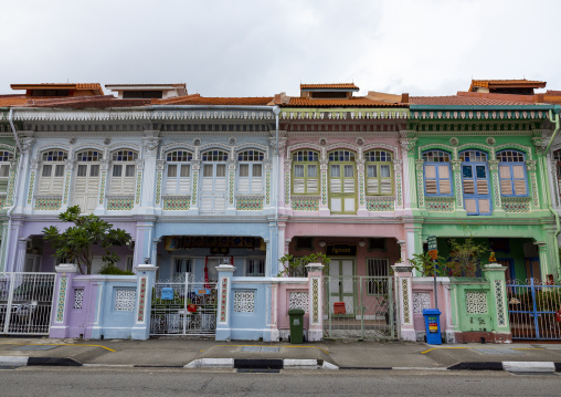 Colorful heritage shophouses along Koon Seng Road, Central Region, Singapore, Singapore