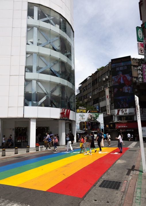 Rainbow crosswalk, Ximending district, Taipei, Taiwan