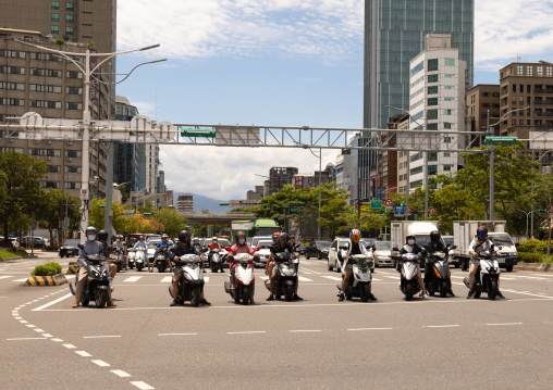 Scooters waiting for the green light, Taipei, Taipei, Taiwan