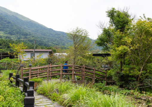 Wooden bridge at Zhu Zi Hu aka Bamboo lake, Beitou, Taipei, Taiwan