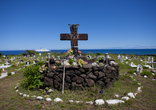 Decorated tombs in cemetery, Easter Island, Hanga Roa, Chile