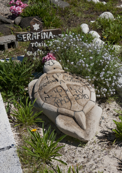 Decorated tombs in cemetery, Easter Island, Hanga Roa, Chile