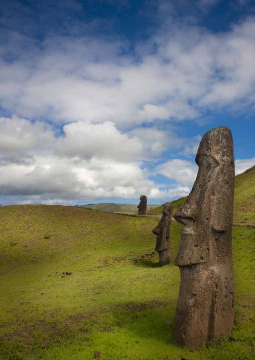 Moais in rano raraku, Easter Island, Hanga Roa, Chile