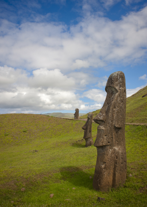 Moais in rano raraku, Easter Island, Hanga Roa, Chile