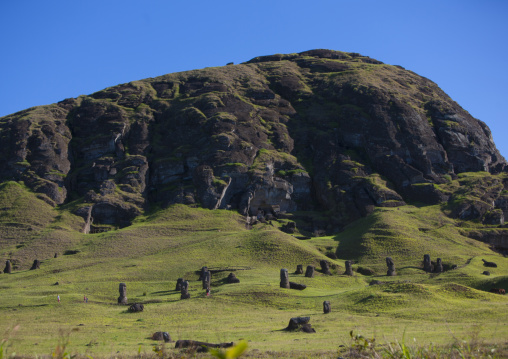 Moais in rano raraku, Easter Island, Hanga Roa, Chile