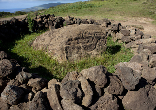 Petroglyph in rano kau, Easter Island, Hanga Roa, Chile