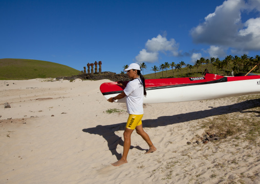 Female canoe competition at anakena beach, Easter Island, Hanga Roa, Chile